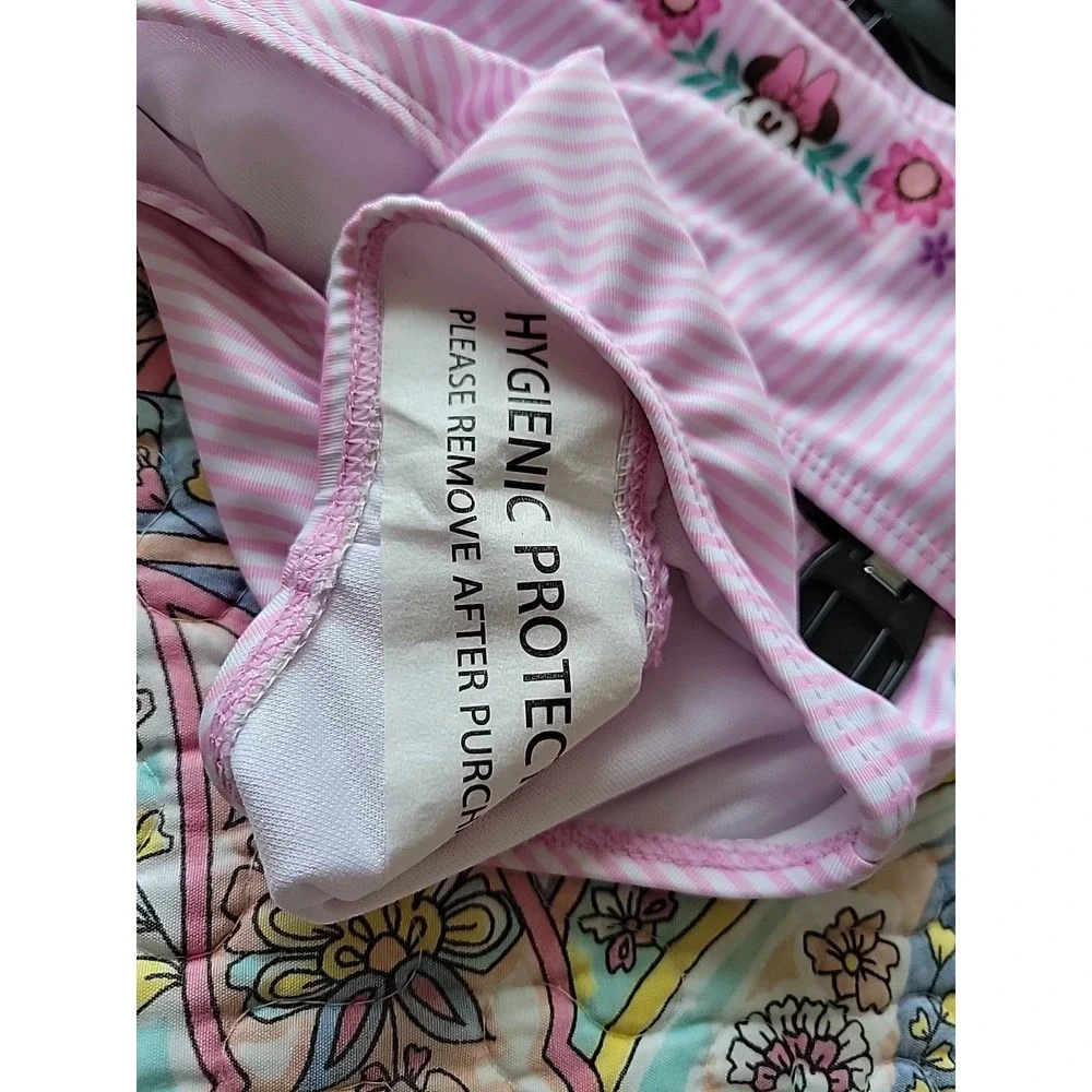 Minnie Mouse Two Piece Swim Suit Size 2t Pink Striped UPF Floral New NWT Bikini